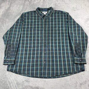 Duluth Trading Shirt Mens 3XL Navy Windowpane Wrinklefighter Magnetic Button Up